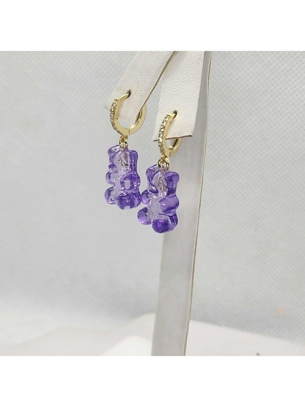 Brand New Sterling Silver 925 Purple Teddy Bear Huggy Earrings